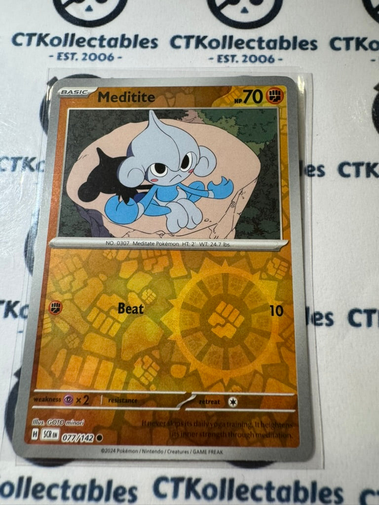 Meditite Reverse Holo #077/142 Stellar Crown Scarlet & Violet Pokemon