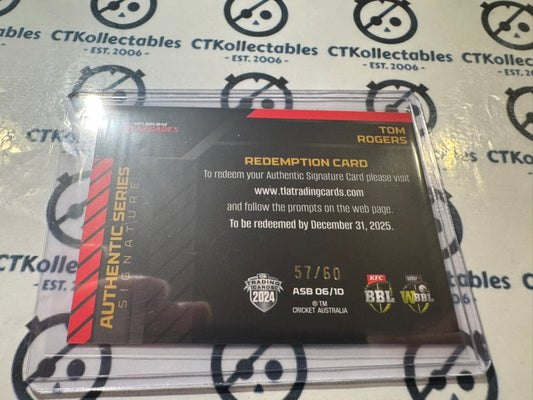 2024/25 TLA Cricket Tom Rogers Authentic Signature Black Redemption #57/60