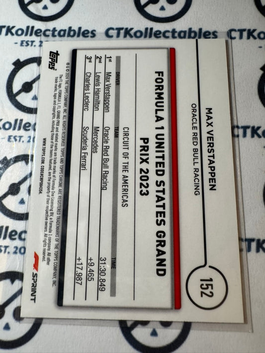 2024 Topps Chrome F1 Max Verstappen Black White Raywave Sprint Winner #152