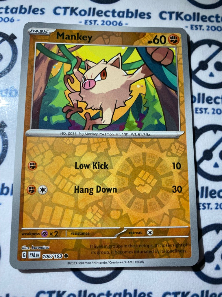 Mankey Reverse Holo #106/193 2023 Paldea Evolved Pokemon Card Mankey Reverse Holo #106/193 2023 Paldea Evolved Pokemon Card