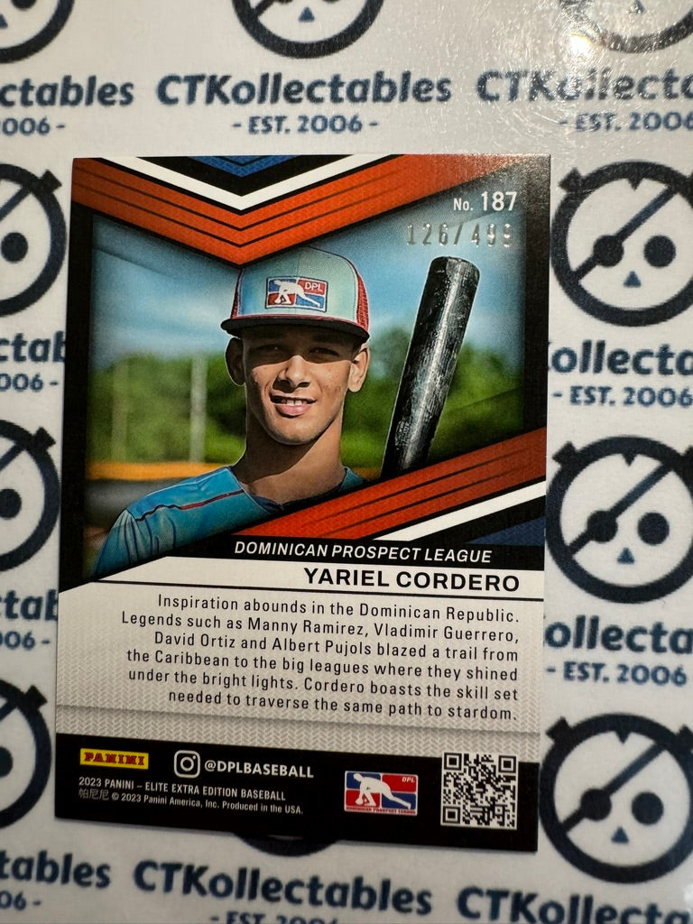 2023 Panini Baseball Elite Extra Yariel Cordero Status Green #126/499