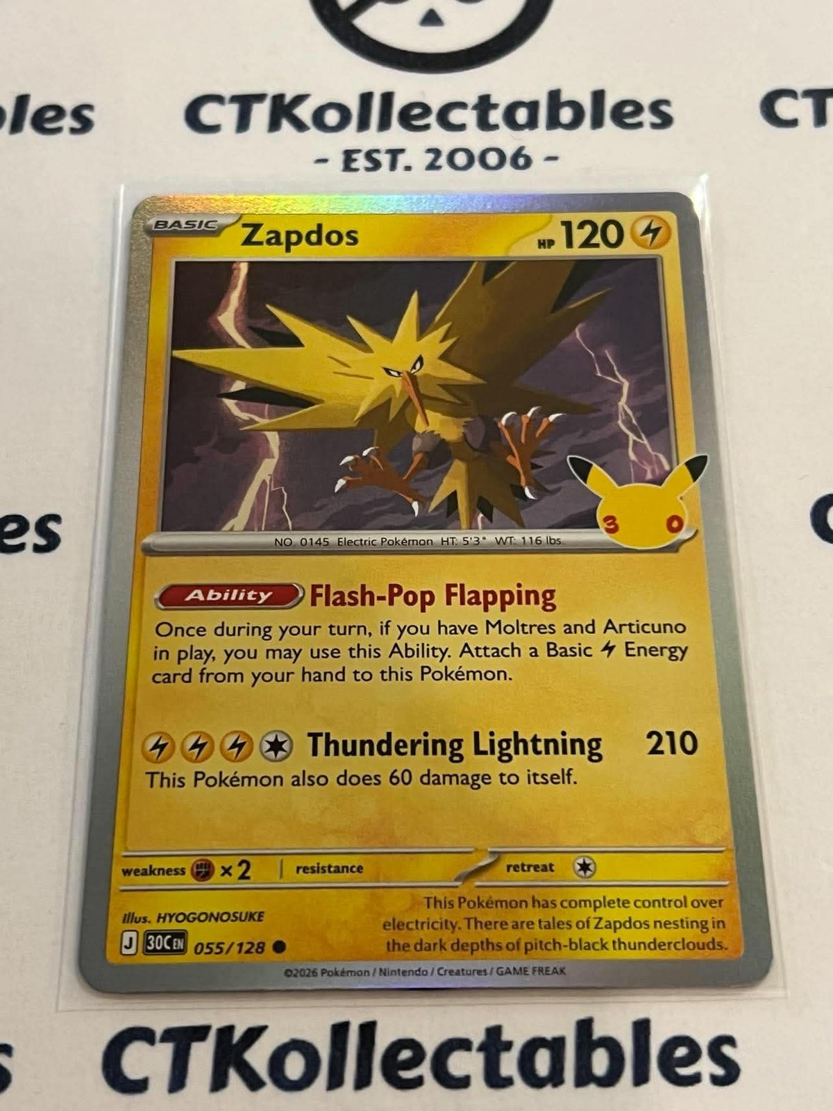 Zapdos 055/128 Holo Foil ENG 30th Anniversary Celebration Pokemon TCG