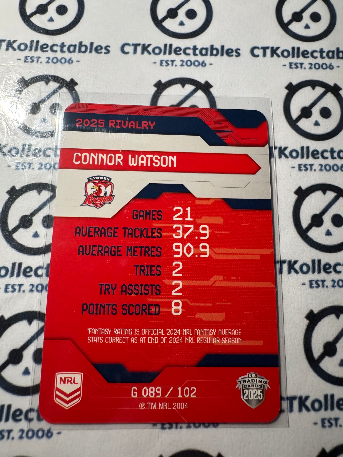 2025 NRL Rivalry Game Card Connor Watson G089/102 Roosters