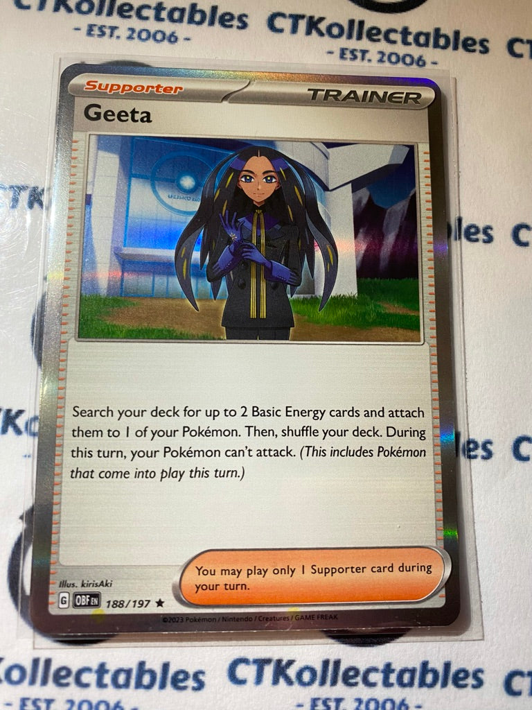 Geeta Trainer Holo Rare #188/197 2023 Obsidian Flames Pokemon Card CTKollectables Geeta Trainer Holo Rare #188/197 2023 Obsidian Flames Pokemon Card CTKollectables