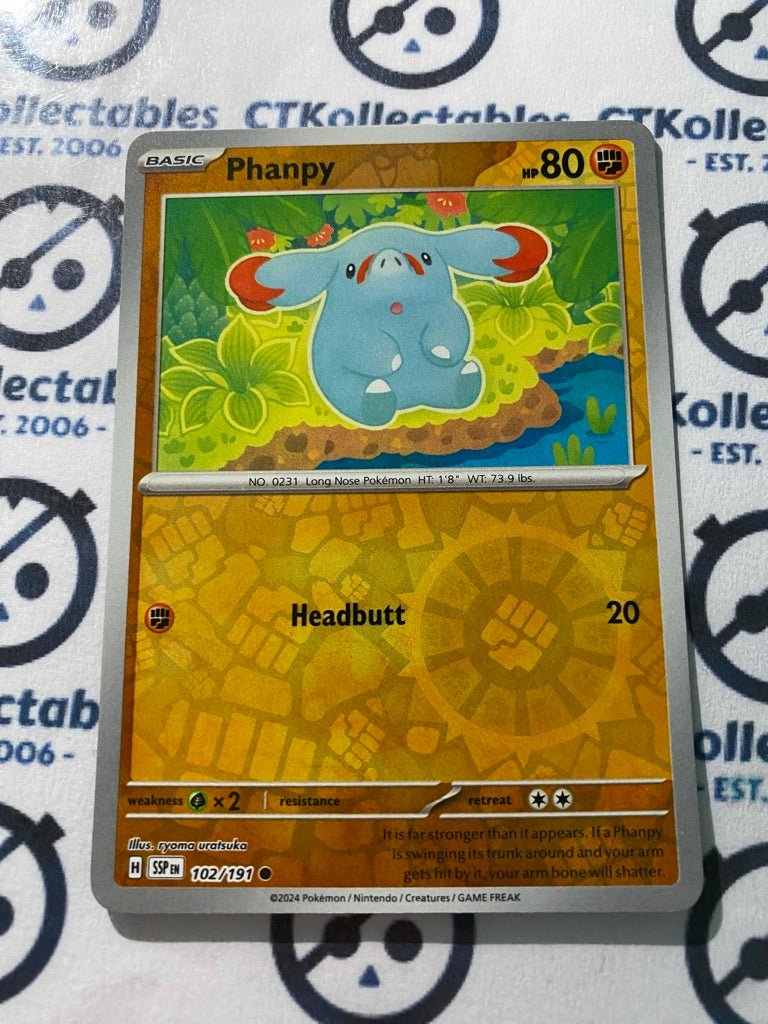 Phanpy Reverse Holo #102/191 Surging Sparks Pokémon TCG 2024