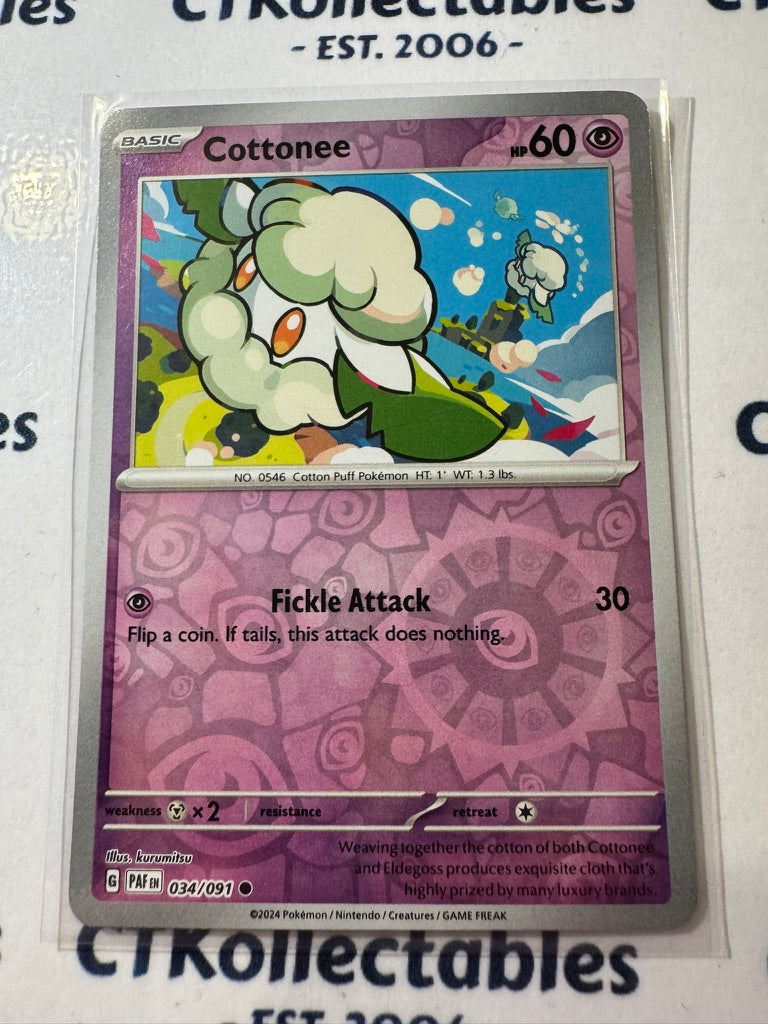 Cottonee Reverse Holo #034/091 2024 Paldean Fates Pokemon Card