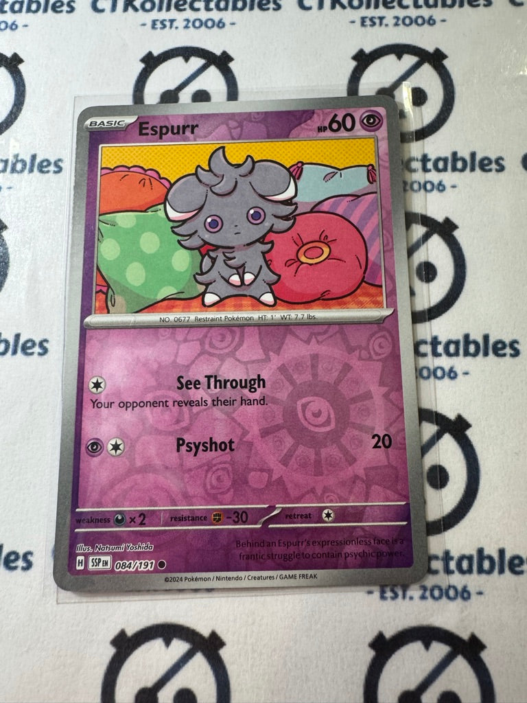 Espurr Reverse Holo #084/191 Surging Sparks Pokémon TCG 2024