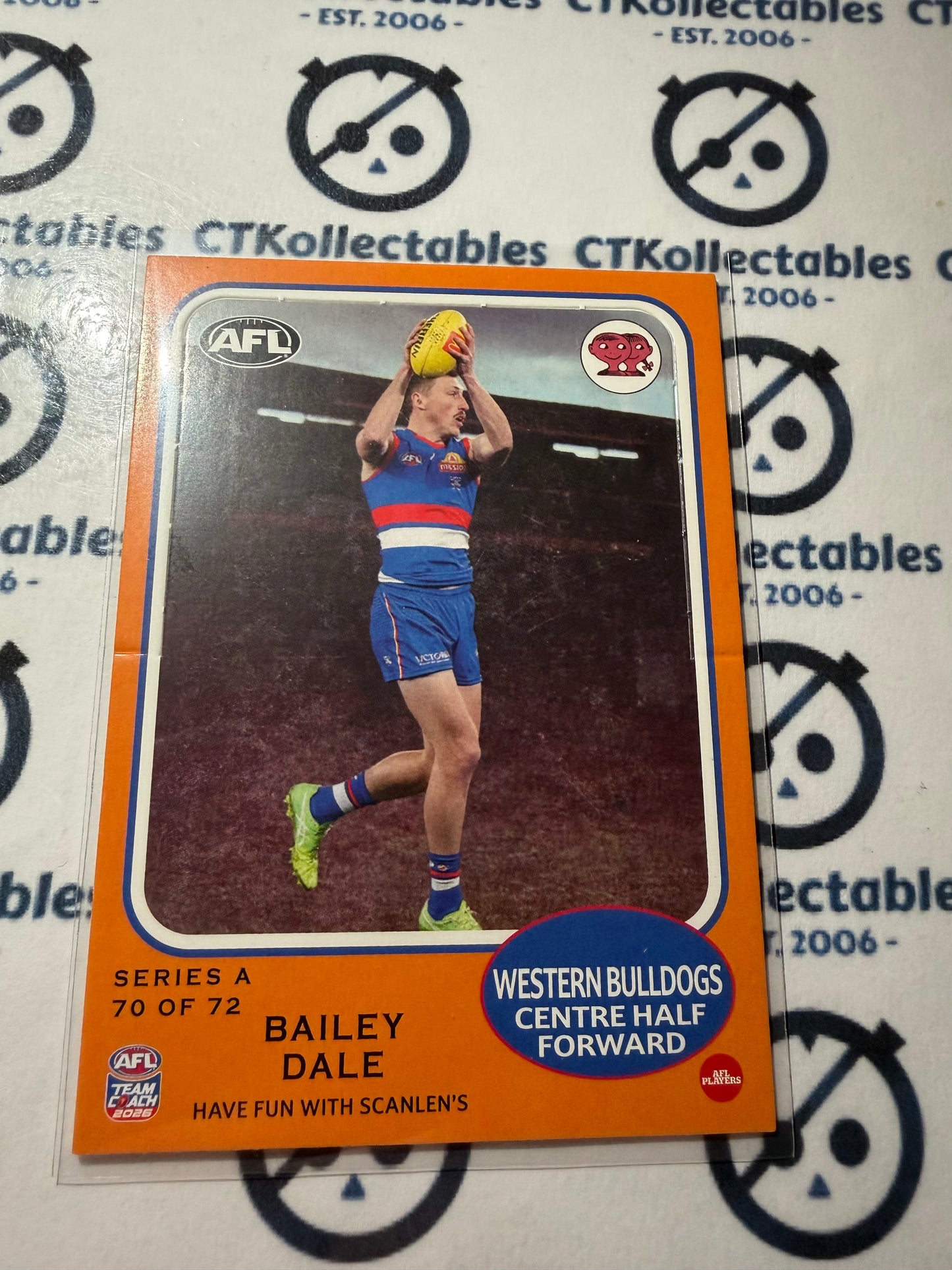 2026 Teamcoach AFL Scanlens Die-Cut Bailey Dale 70 of 72 Bulldogs