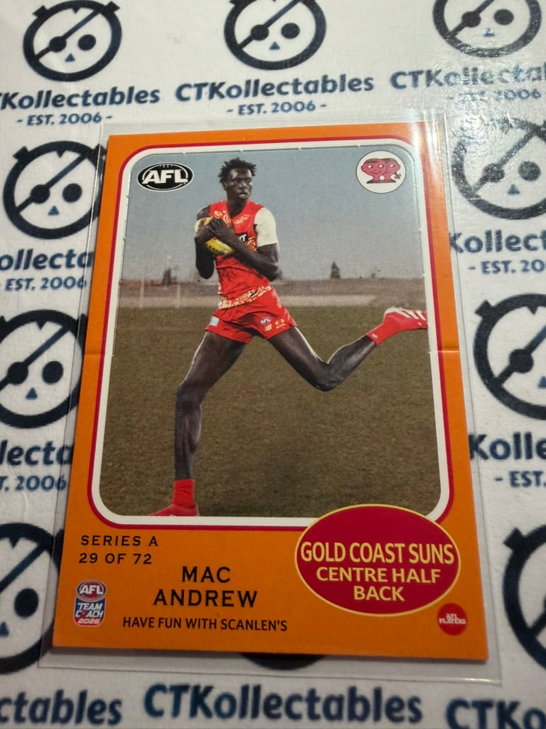 2026 Teamcoach AFL Scanlens Die-Cut Mac Andrew 29 of 72 Suns