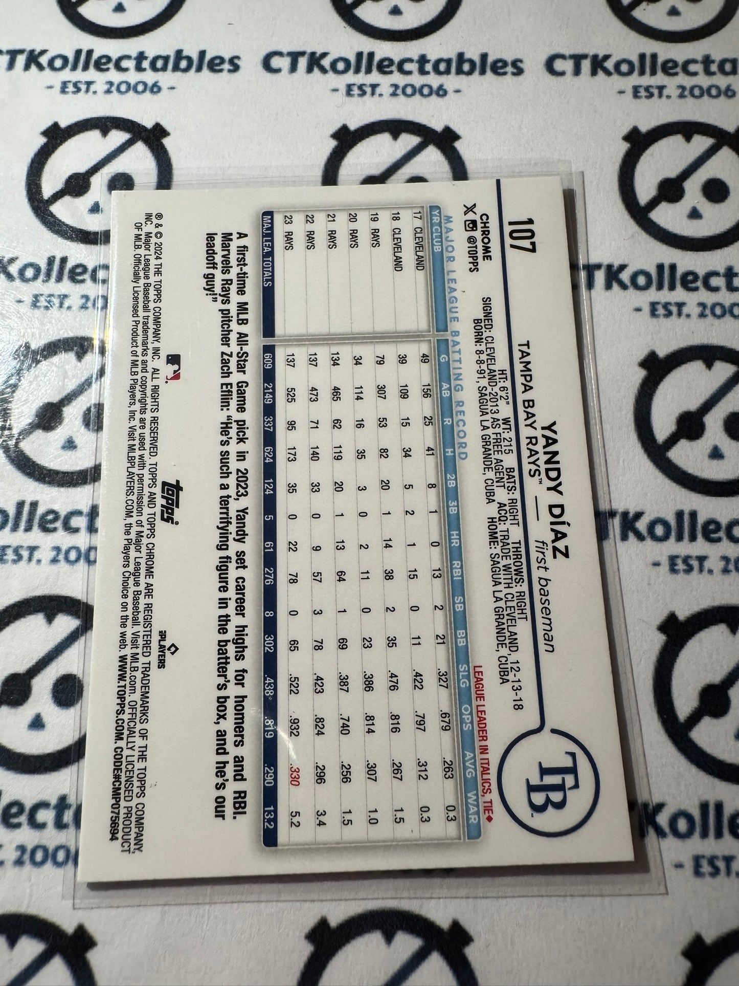 2024 Topps Chrome Baseball Yandy Diaz X-Fractor #107 Rays