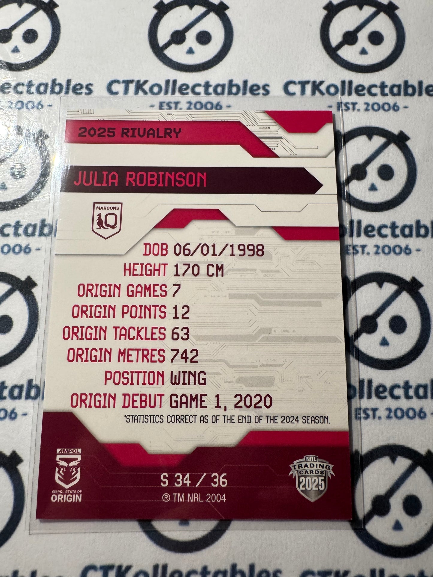 2025 NRL Rivalry Silver Special Edition Julia Robinson S34/36 QLD Maroons