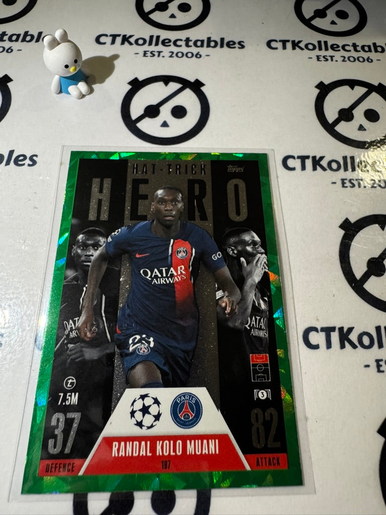 2023-24 TOPPS MATCH ATTAX HAT-TRICK HERO RANDAL KOLO MUANI EMERALD #197
