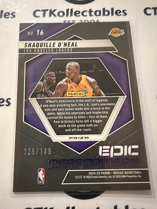 2024-25 Panini Mosaic #16 Shaquille O’Neal Epic Performers Blue Seismic #128/149