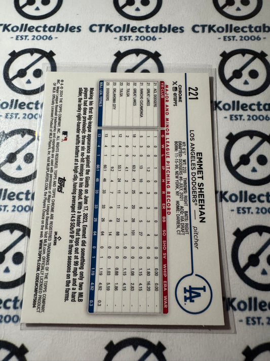 2024 Topps Chrome Baseball Emmet Sheehan rookie card RC #221 Dodgers