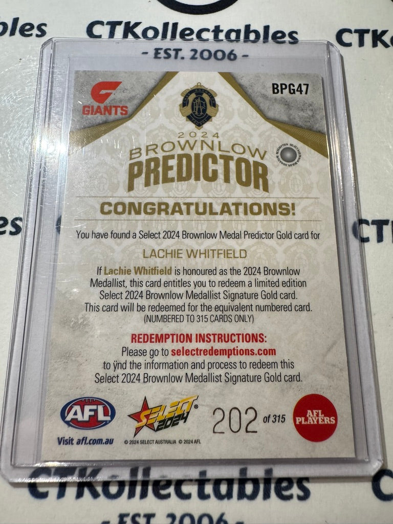 2024 AFL Footy Stars - Lachie Whitfield - Brownlow Gold #202/315 Giants