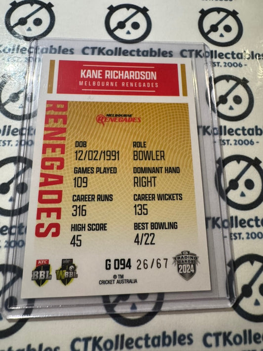 2024/25 TLA Cricket Traders Gold Parallel Kane Richardson #26/67 Renegades