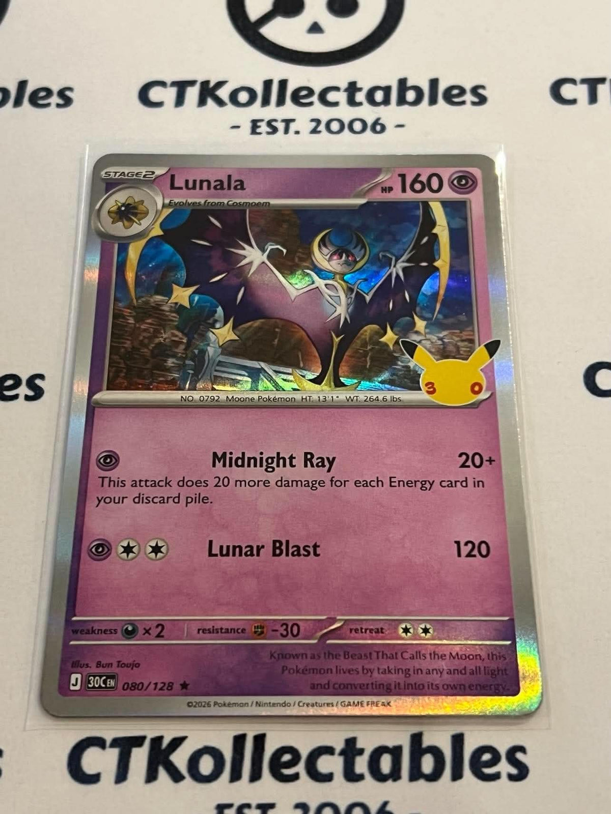 Lunala 080/128 Holo Foil ENG 30th Anniversary Celebration Pokemon TCG