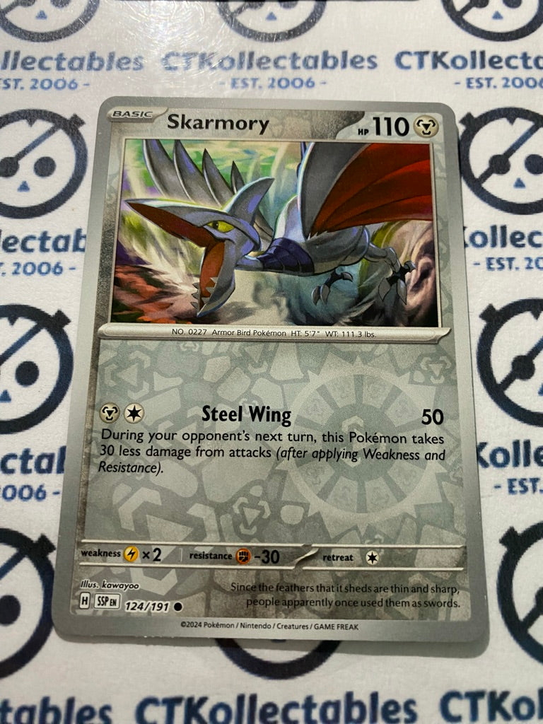 Skarmory Reverse Holo #124/191 Surging Sparks Pokémon TCG 2024