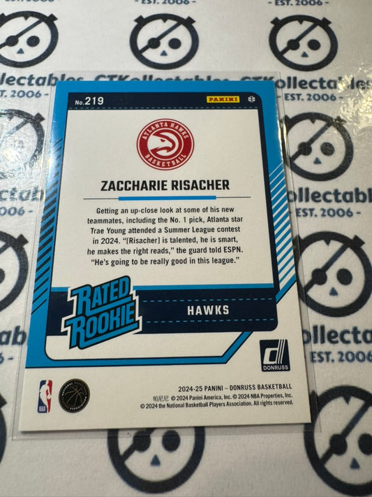 2024-25 NBA Panini Donruss Zaccharie Risacher Rated rookie RC #219 Hawks
