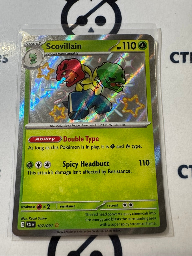 Scovillian Shiny Rare #107/091 2024 Paldean Fates Pokemon Card