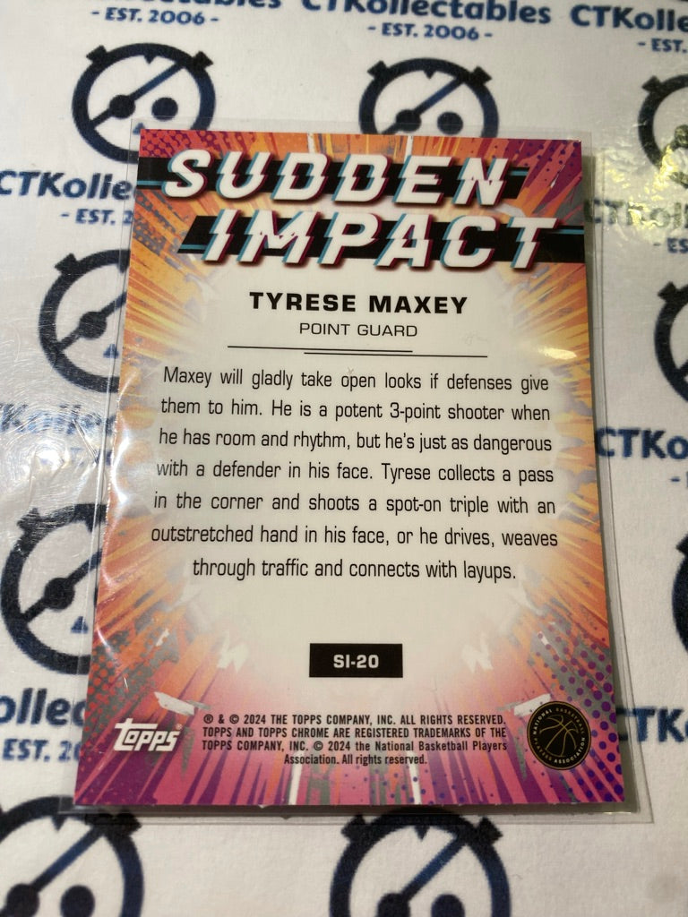 2023/24 Topps NBA Chrome Tyrese Maxey Sudden Impact Pink Refractor #SI-20 76ers