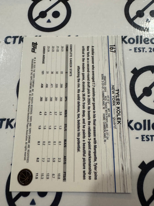 2024/25 Topps NBA Chrome Tyler Kolek Rookie Base #167 Knicks