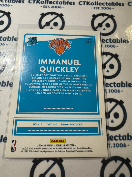 2020-21 NBA Donruss Immanuel Quickley Yellow Flood Rated Rookie #213 Knicks