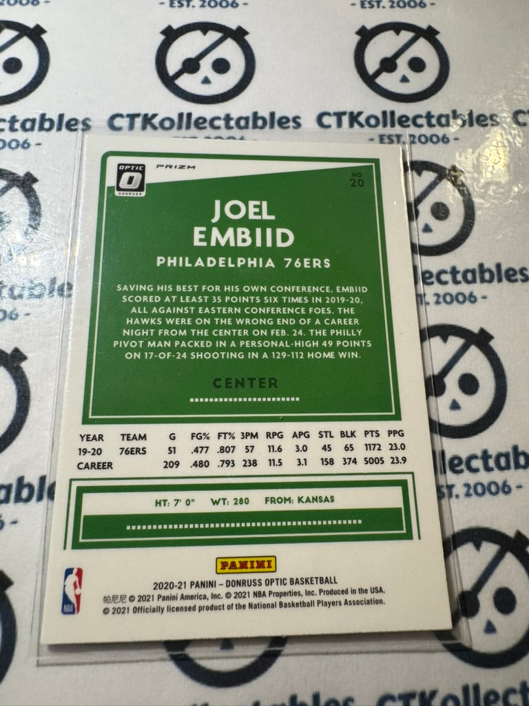 2020-21 NBA Donruss Optic Joel Embiid Purple Shimmer Prizm #20 76ers