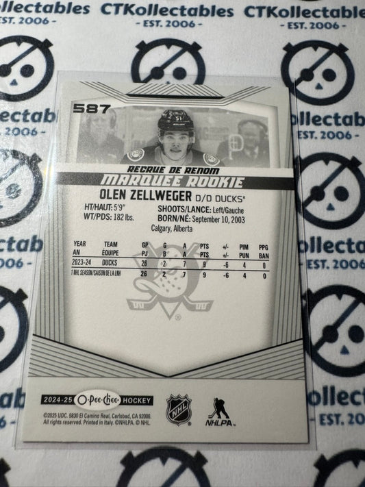 2024-25 O-Pee-Chee Hockey Marquee Rookie #587 Olen Zellweger Anaheim Ducks