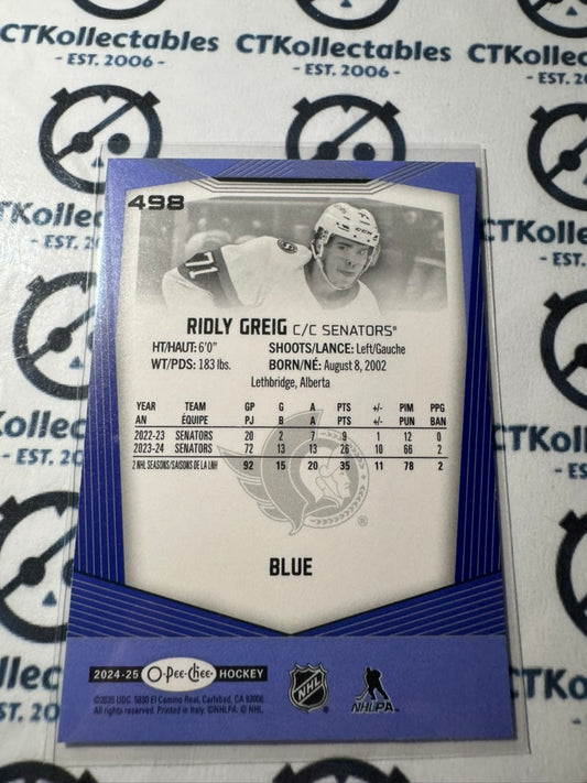 2024-25 O-Pee-Chee Hockey BLUE BORDER #498 Ridly Greig Ottawa Senators