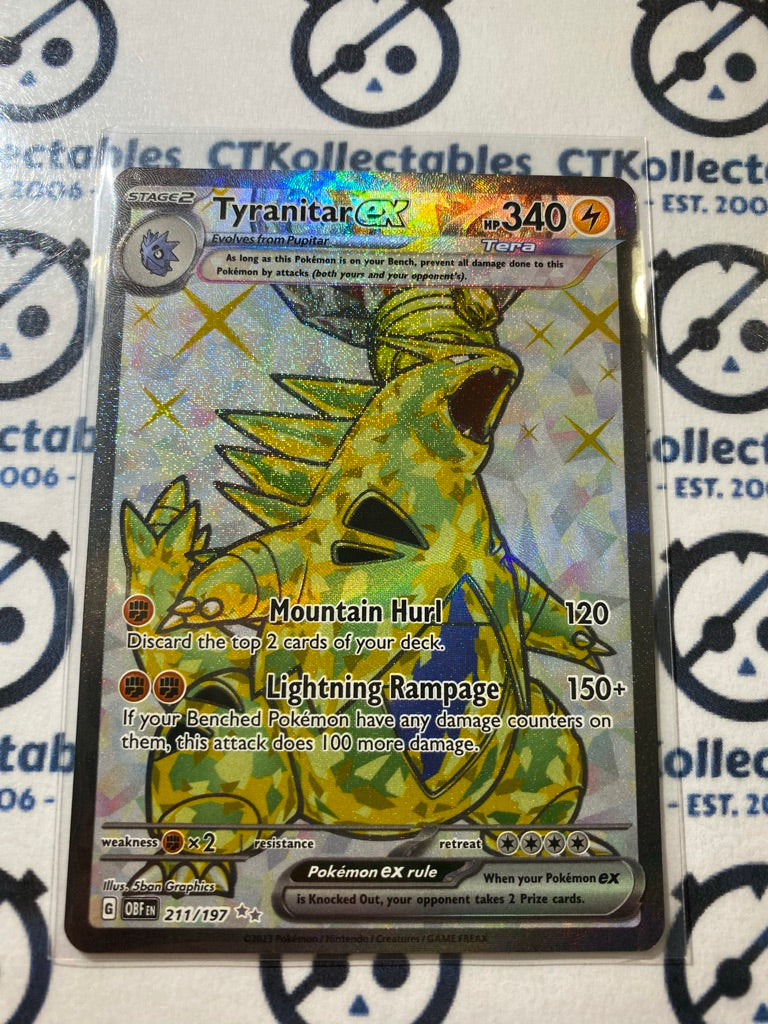 211 197 pokemon card Tyranitar EX Full Art Ultra Rare #211/197 2023 Obsidian Flames Pokemon – CTKollectables