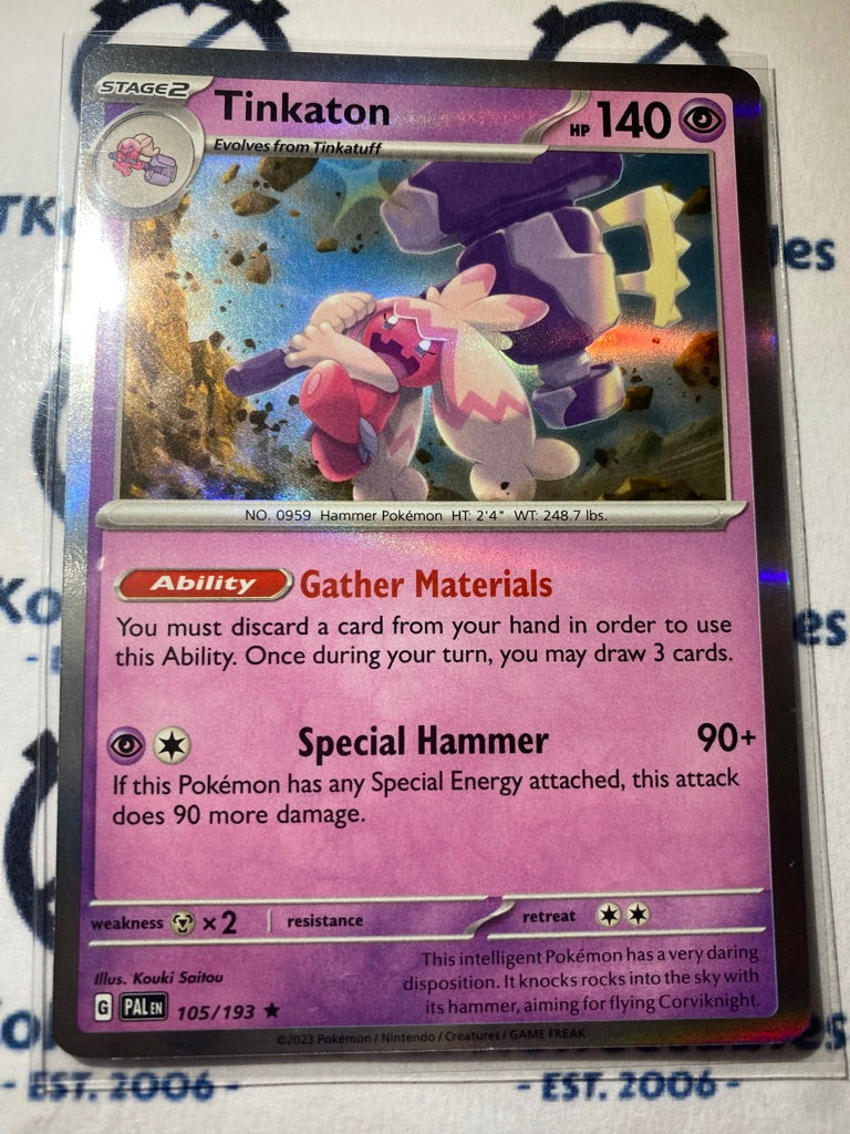 Tinkaton Holo Rare #105/193 2023 Paldea Evolved Pokemon Card CTKollectables Tinkaton Holo Rare #105/193 2023 Paldea Evolved Pokemon Card CTKollectables