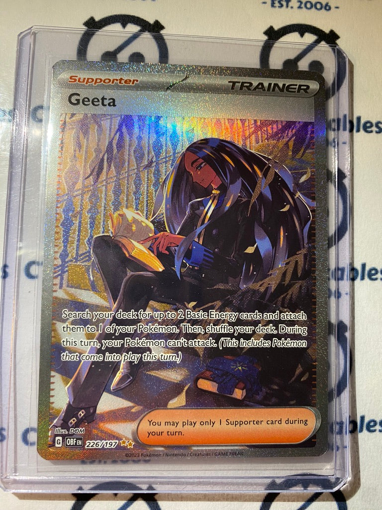 Geeta Trainer Full Art Illustration Rare #226/197 2023 Obsidian Flames CTKollectables Geeta Trainer Full Art Illustration Rare #226/197 2023 Obsidian Flames CTKollectables
