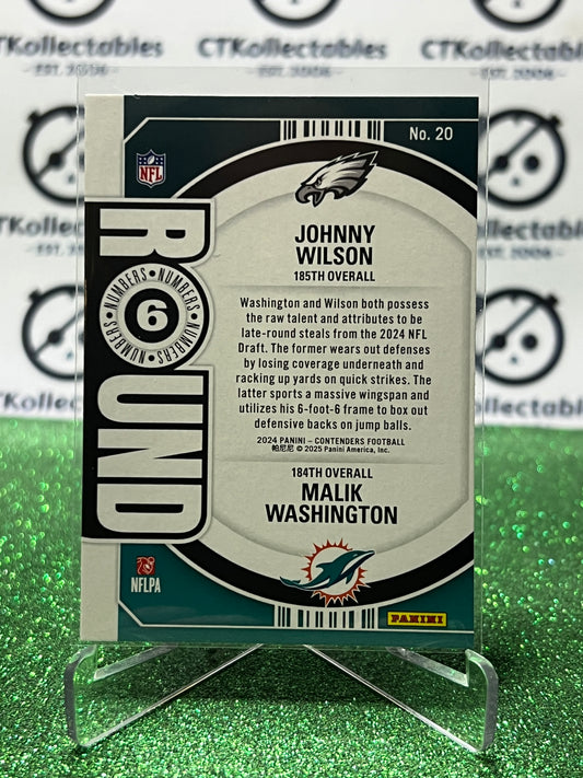 2024 PANINI CONTENDERS JOHNNY WILSON EAGLES/ MALIK WASHINGTON DOLPHINS # 20 RC ROUND NUMBERS NFL GRIDIRON CARD