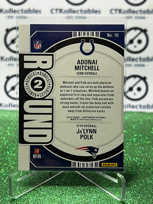 2024 PANINI CONTENDERS ADONAI MITCHELL COLTS / JA'LYNN POLK PATRIOTS # 10 RC ROUND NUMBERS NFL GRIDIRON CARD