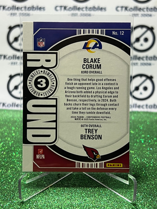 2024 PANINI CONTENDERS BLAKE CORUM RAMS / TREY BENSON CARDINALS # 12 RC ROUND NUMBERS NFL GRIDIRON CARD