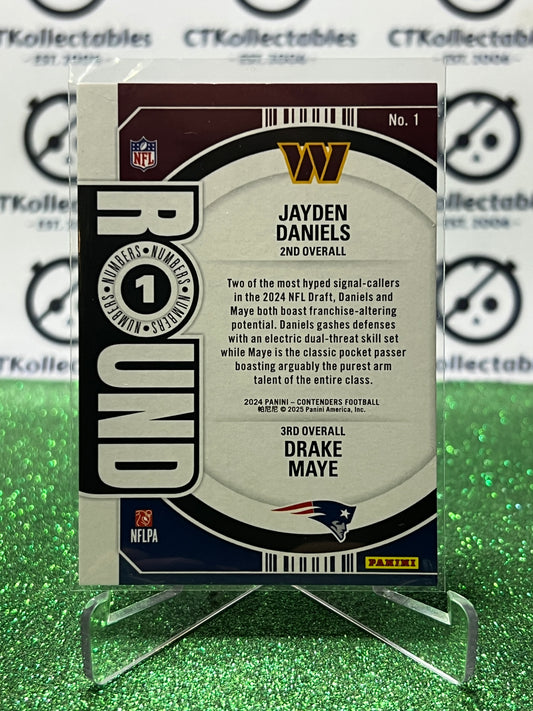 2024 PANINI CONTENDERS JAYDEN DANIELS COMMANDERS / DRAKE MAYE PATRIOTS # 1 RC ROUND NUMBERS NFL GRIDIRON CARD
