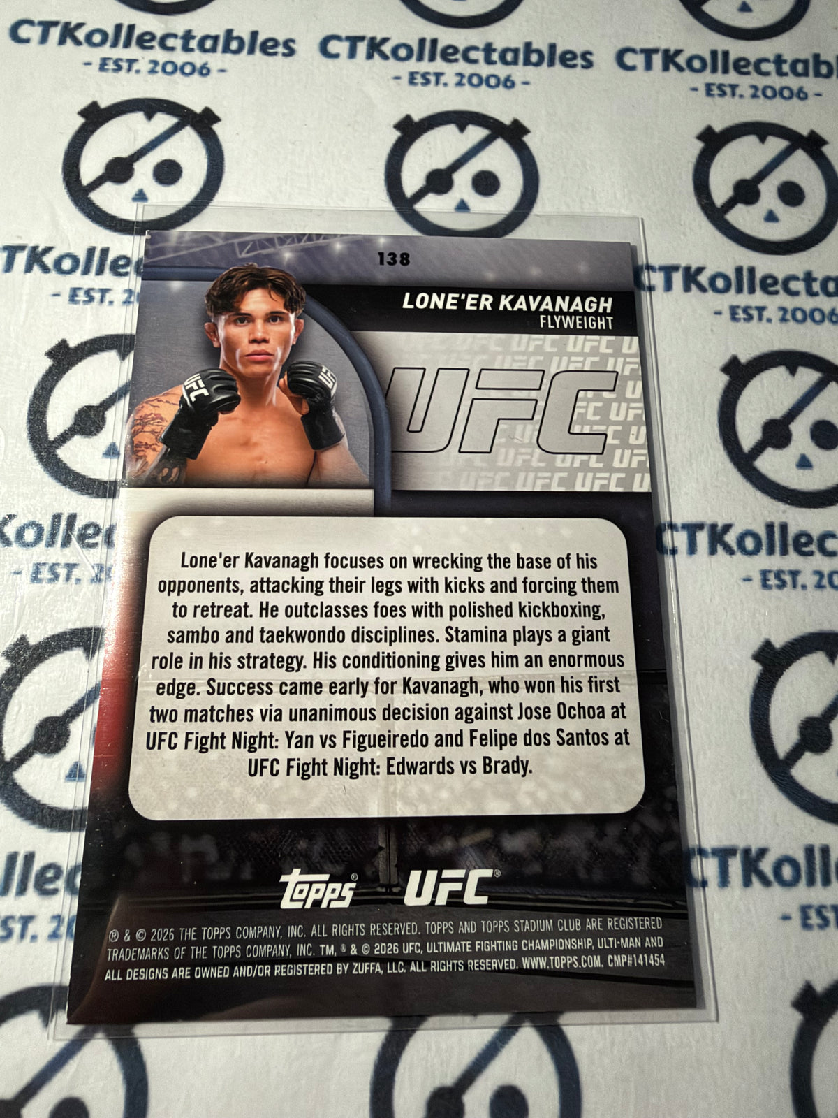 2026 UFC Stadium Club Lone'er Kavanagh Rookie Card #138