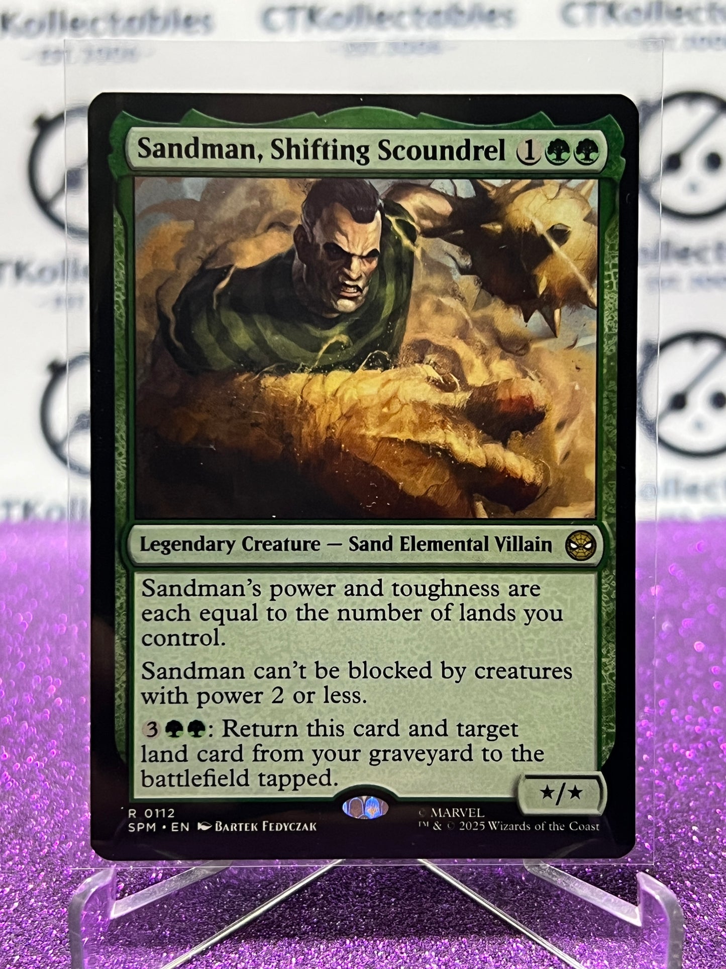 2025 MAGIC THE GATHERING SPIDER-MAN SANDMAN, SHIFTING SCOUNDREL # R 0112 RARE NON-FOIL LEGENDARY CREATURE CARD