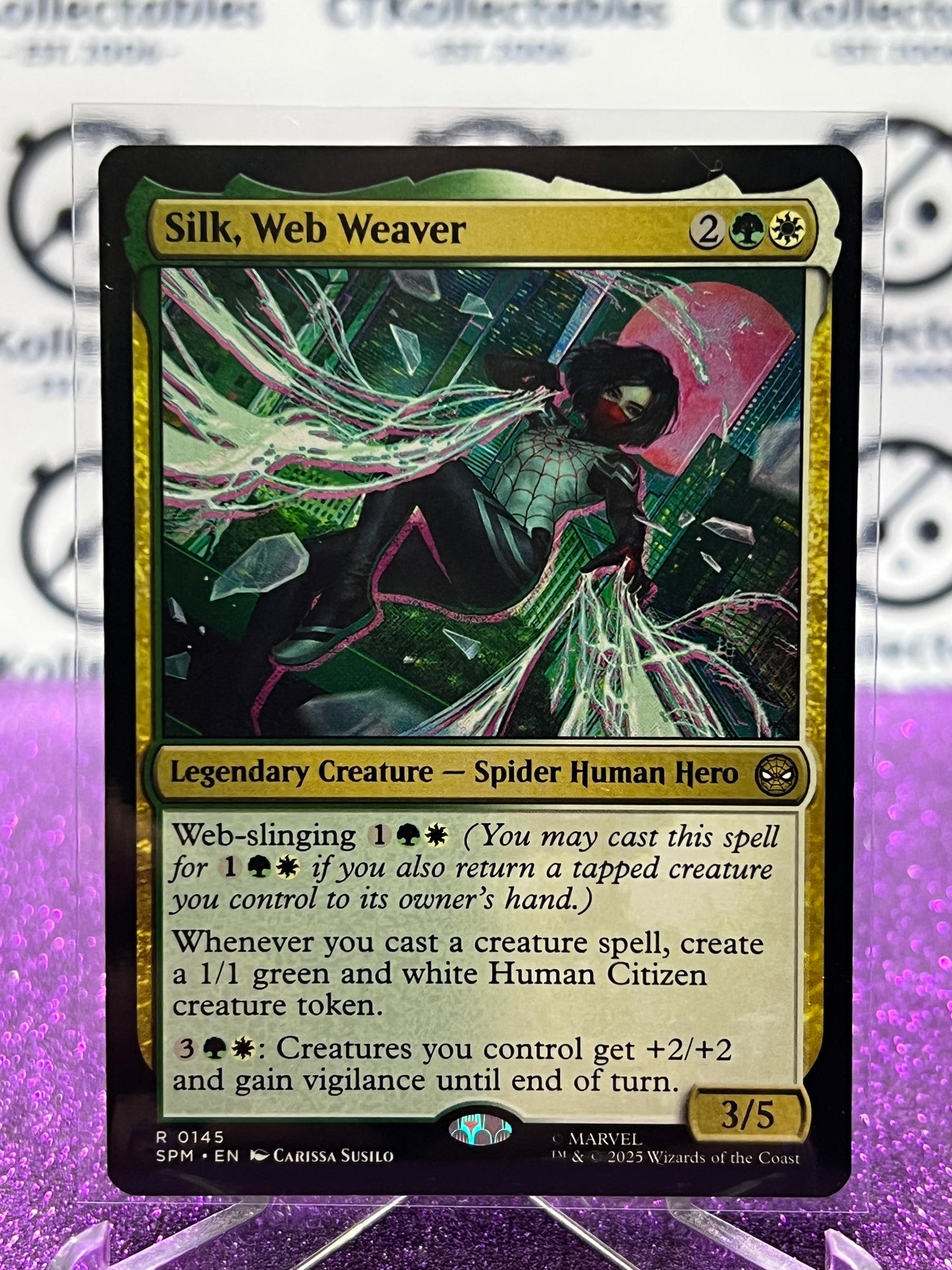 2025 MAGIC THE GATHERING SPIDER-MAN SILK, WEB WEAVER # R 0145 RARE NON-FOIL LEGENDARY CREATURE CARD