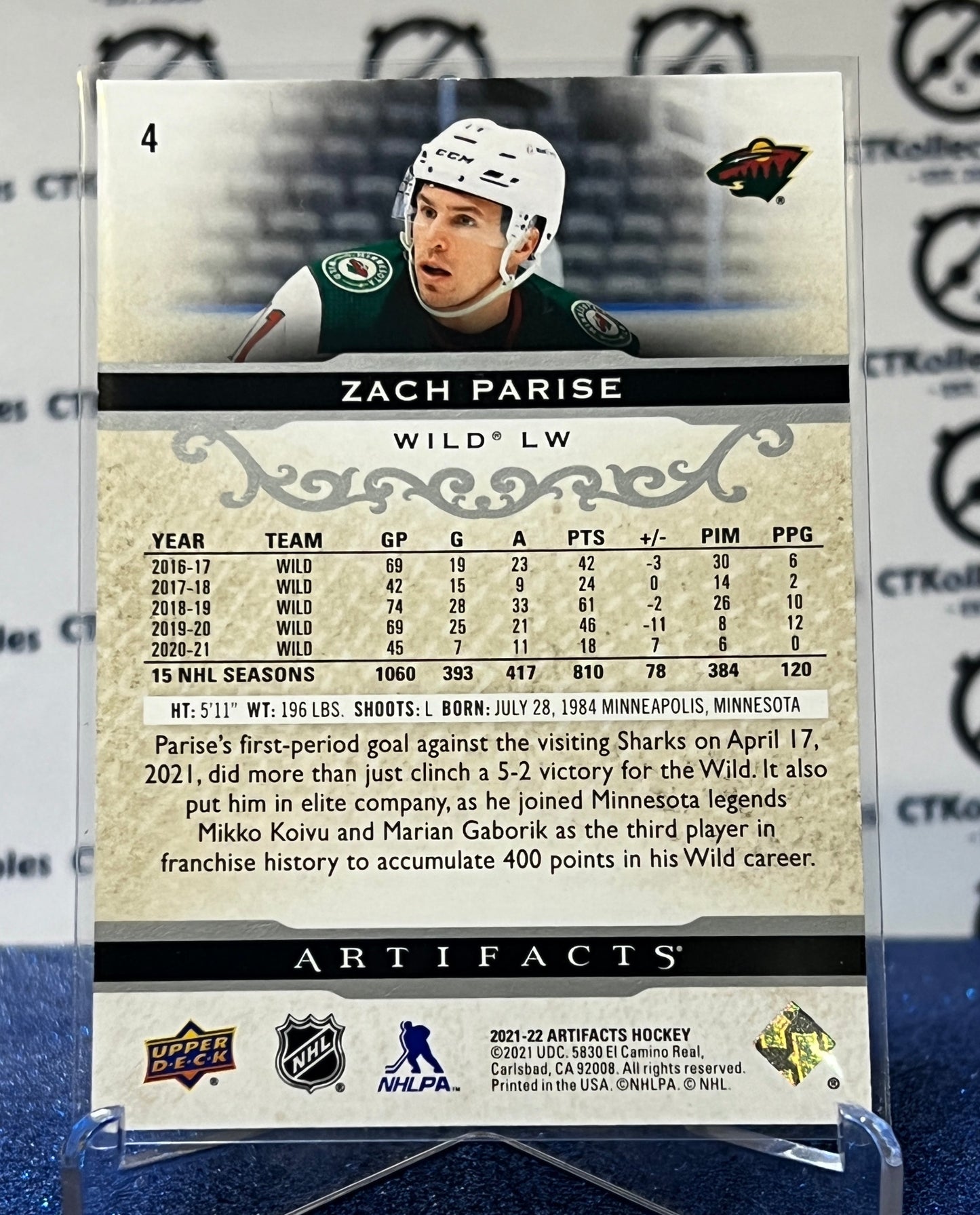2021-22 UPPER DECK ARTIFACTS ZACH PARISE # 4 SILVER MINNESOTA WILD NHL HOCKEY CARD