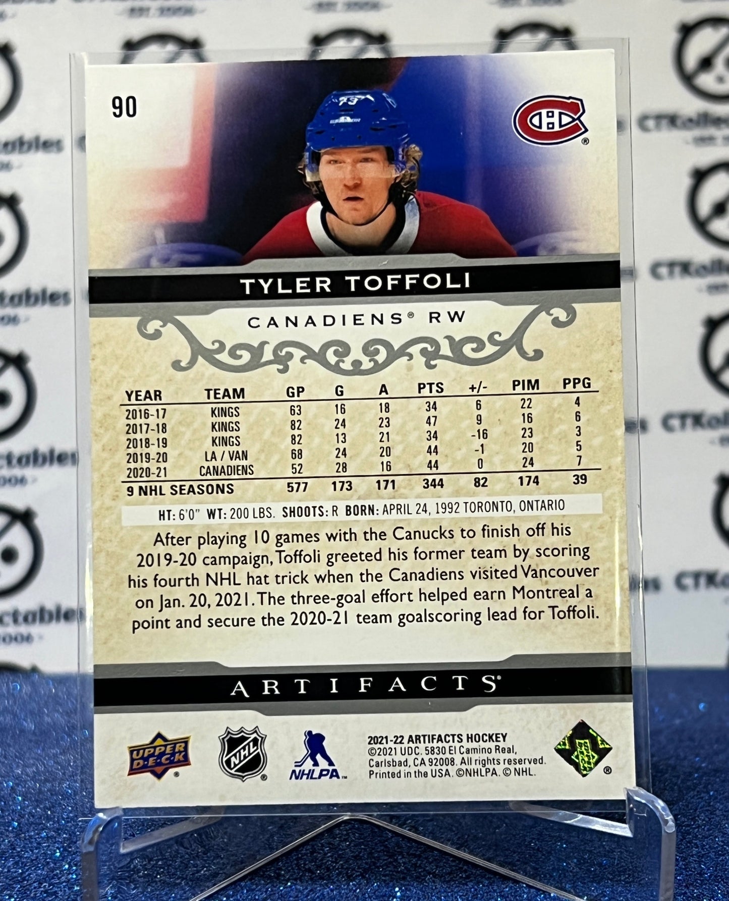 2021-22 UPPER DECK ARTIFACTS TYLER TOFFOLI # 90 MONTREAL CANADIENS HOCKEY CARD