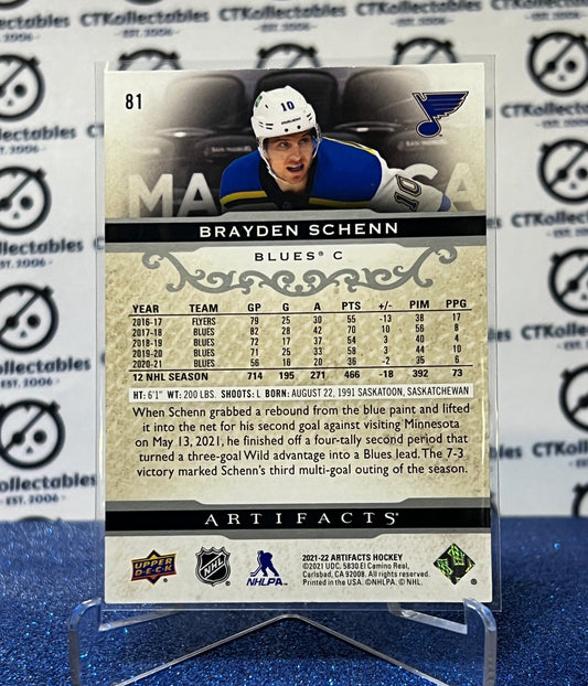 2021-22 UPPER DECK ARTIFACTS BRAYDEN SCHENN # 81 SILVER ST. LOUIS BLUES HOCKEY CARD