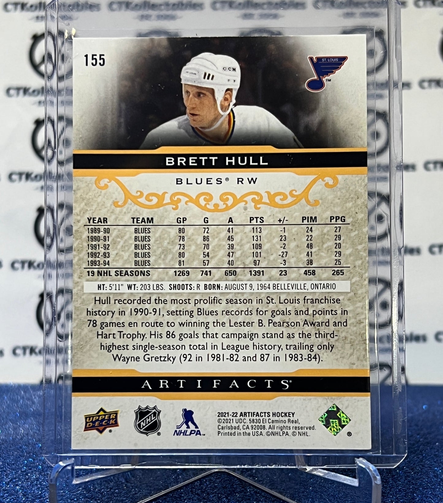 2021-22 UPPER DECK ARTIFACTS BRETT HULL # 155 BRONZE /75 ST. LOUIS BLUES HOCKEY CARD