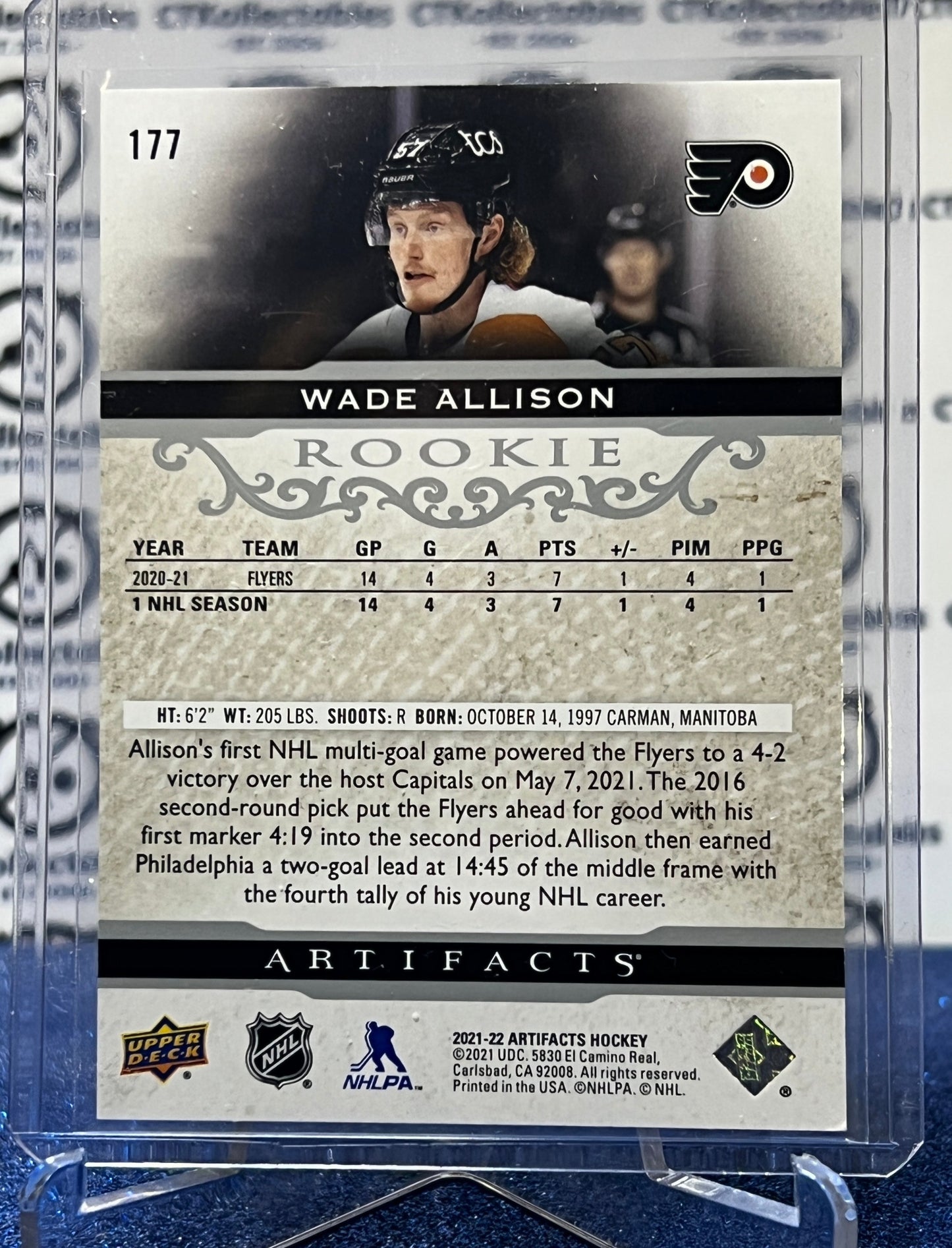 2021-22 UPPER DECK ARTIFACTS WADE ALLISON # 177 ROOKIE SILVER /999 PHILADELPHIA FLYERS NHL HOCKEY CARD
