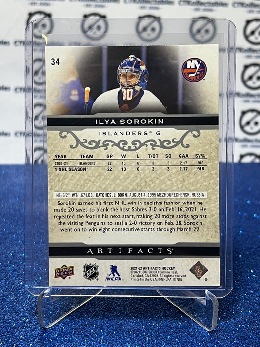 2021-22 UPPER DECK ARTIFACTS ILYA SOROKIN # 34 SILVER ROOKIE 188/299 NEW YORK ISLANDERS HOCKEY CARD