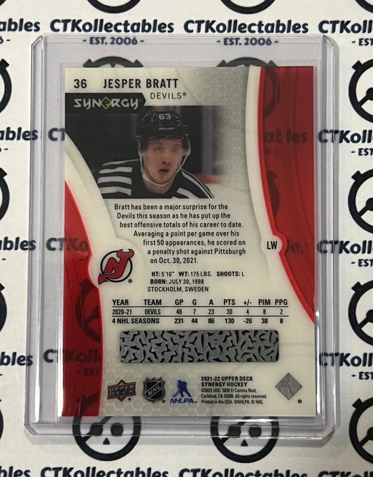 2021-22 UPPER DECK SYNERGY JESPER BRATT # 36 CODE JERSEY DEVILS NHL HOCKEY TRADING CARD