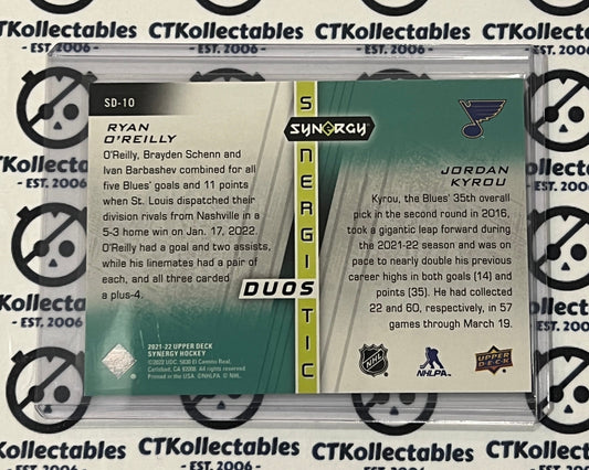 2021-22 UPPER DECK SYNERGY O'REILLY KYROU # SD-10 DUOS RED /499 ST. LOUIS BLUES HOCKEY CARD