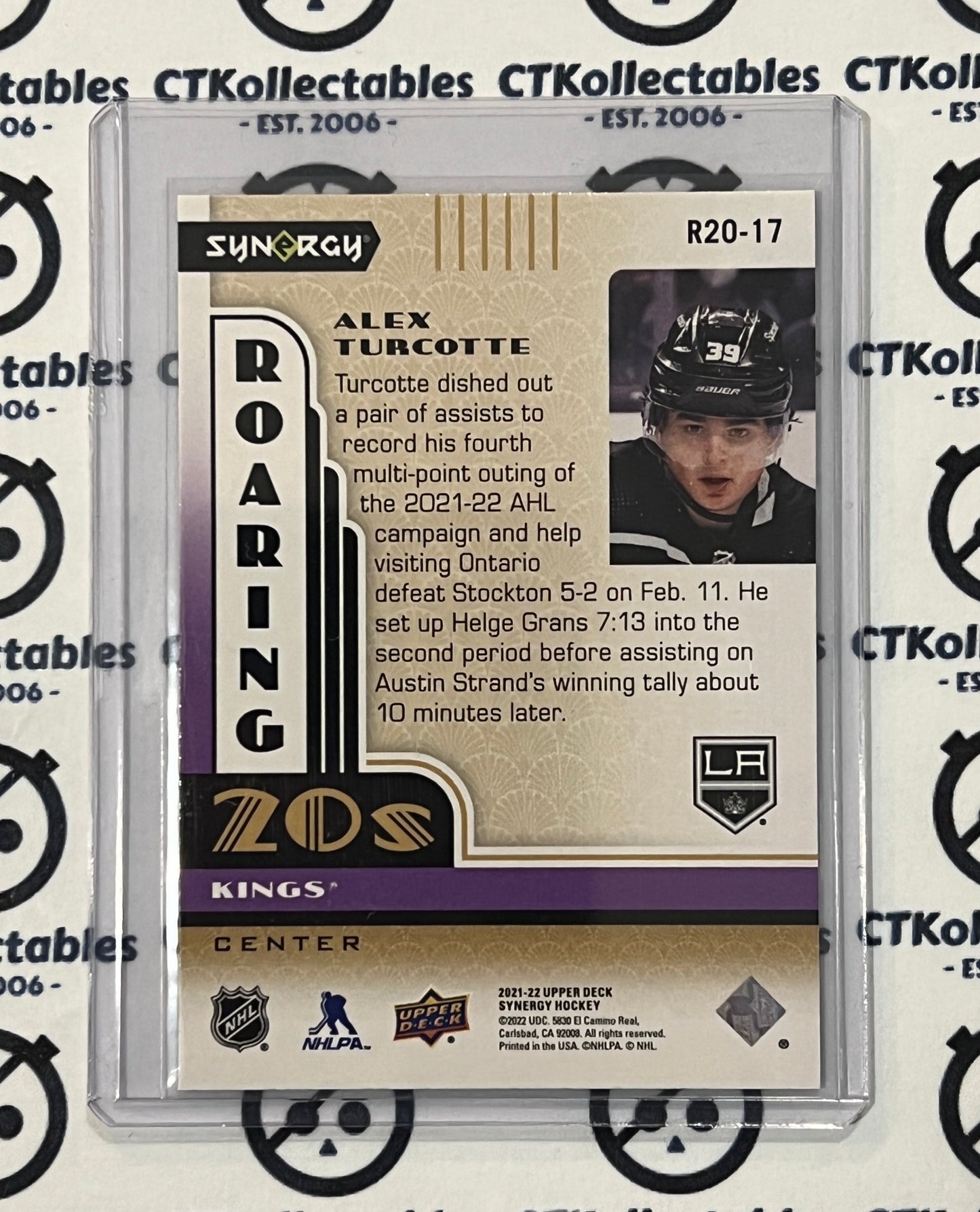 2021-22 UPPER DECK SYNERGY ALEX TURCOTTE # R20-17 ROOKIE ROARING 20'S L A KINGS NHL HOCKEY CARD