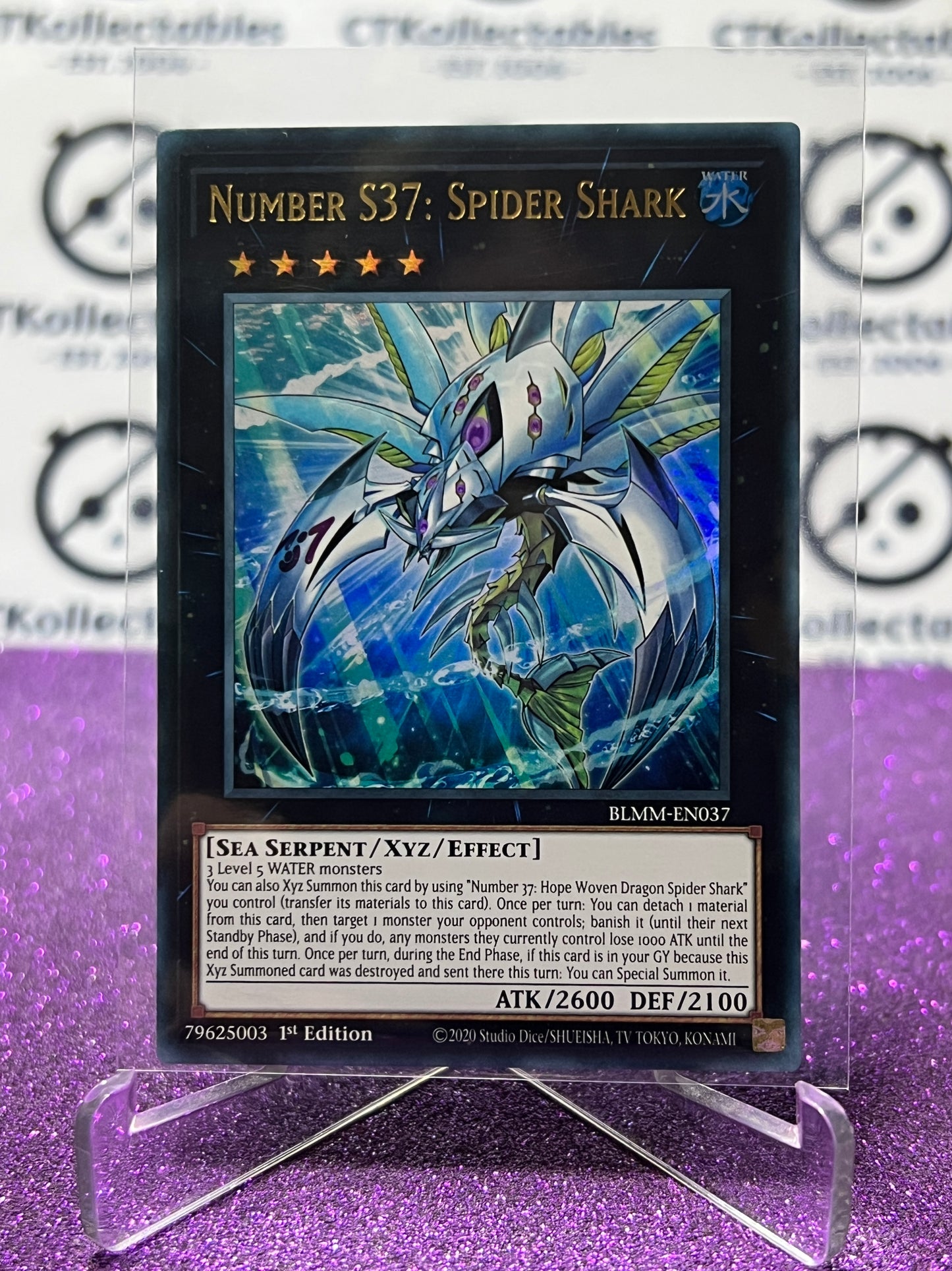 YU-GI-OH! BATTLES OF LEGEND MONSTER MAYHEM NUMBER S37: SPIDER SHARK # BLMM-EN037 1ST EDITION CARD